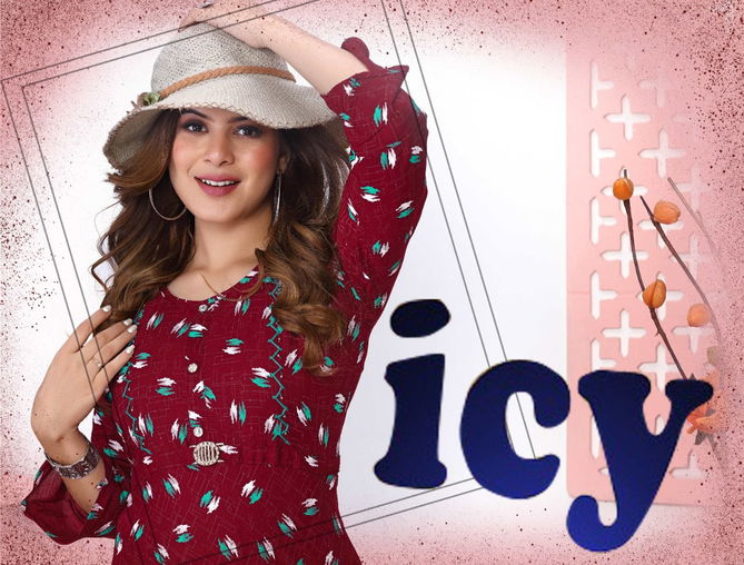 Riyaa Icy 1 Rayon Printed Fancy Daily Wear Anarkali Kurti Collection